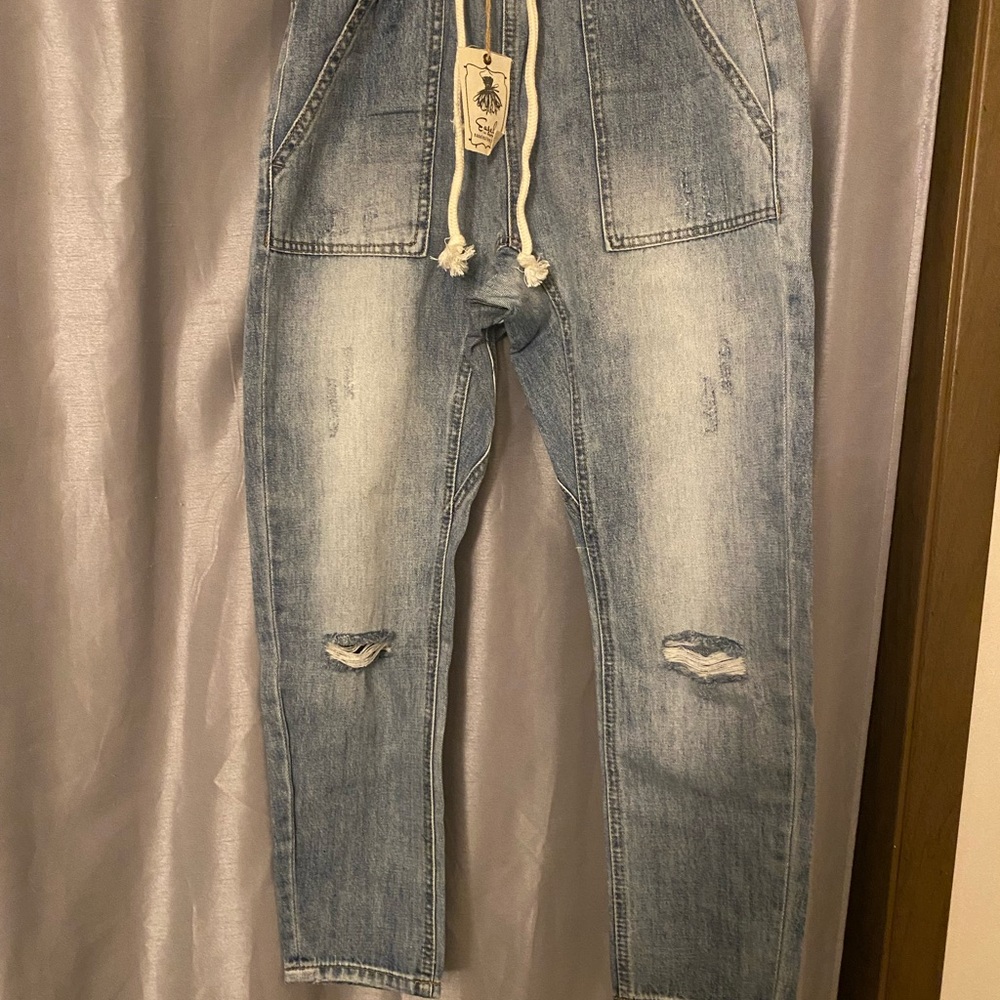 Easel Los Angeles Denim Pants Light Wash Distressed Size Small